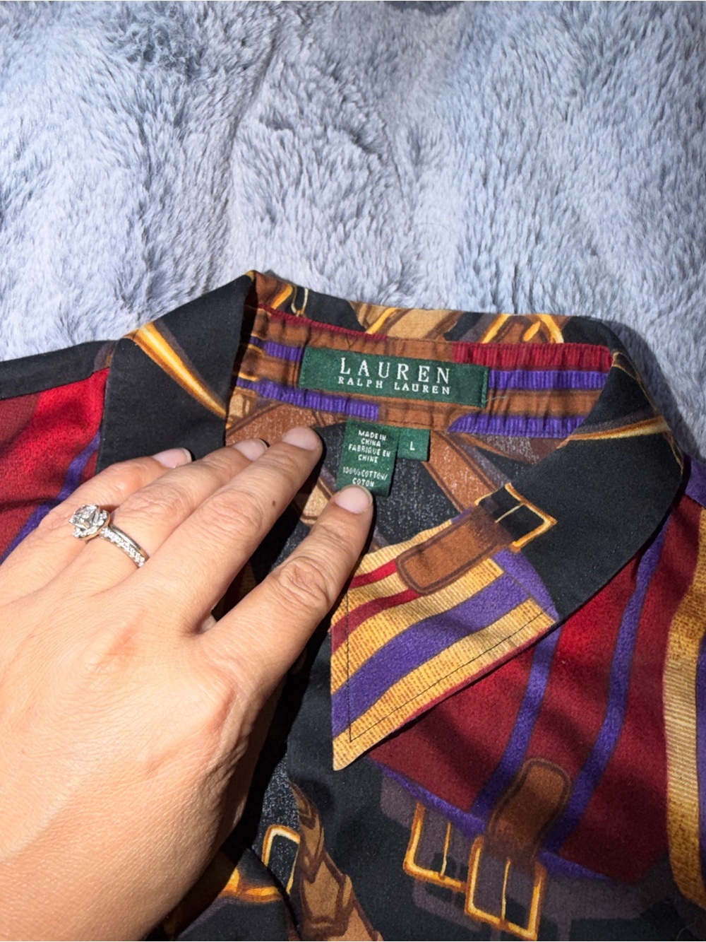 Lauren Ralph Lauren Shirt LG Equestrian Bridle Print Riding Button Down Blouse - Picture 5 of 6